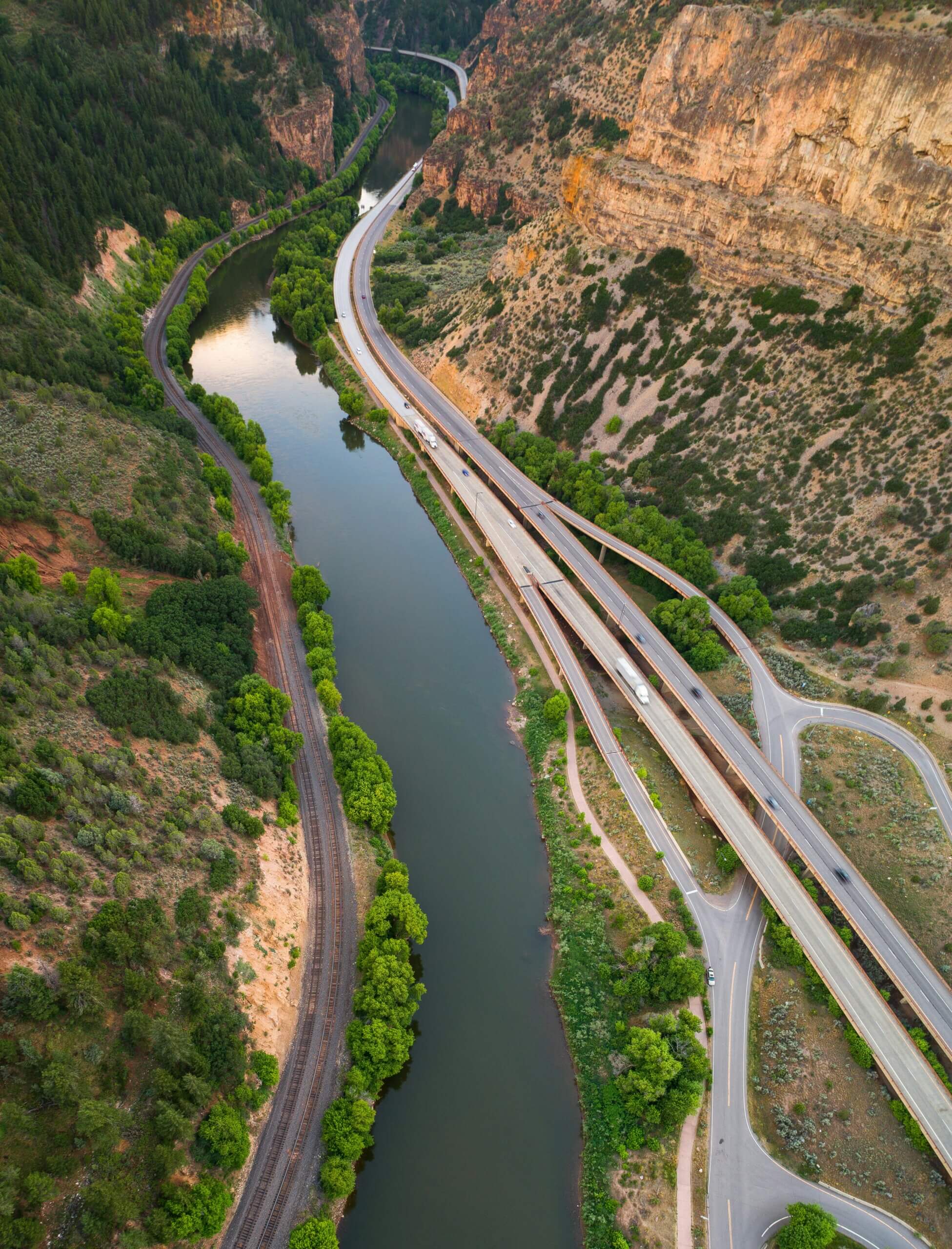aerial view of river and highway-colorado